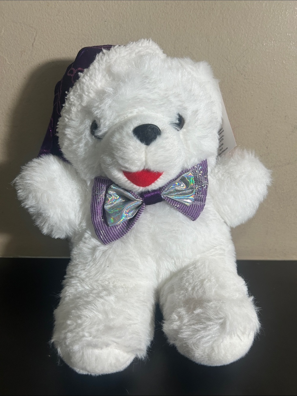 Holiday Time White Snowflake Teddy Plush with Purple Accents 11”